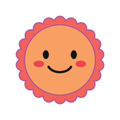 Cute smiling sun character with a happy face and rosy cheeks.