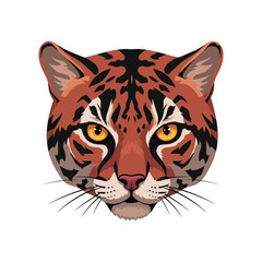Detailed illustration of an ocelots face with striking orange and black markings.
