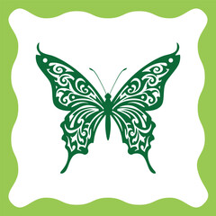 Elegant Green Butterfly with Intricate Swirl Patterns.