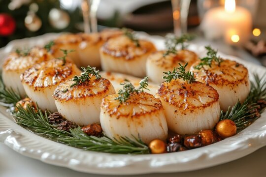 Scallops with rosemary and garlic.