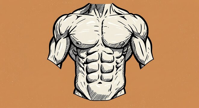 Detailed anatomical illustration of a muscular torso on a textured background