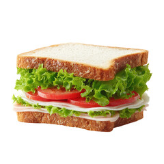 A simple sandwich on white bread filled with lettuce, tomato, and sliced deli meat