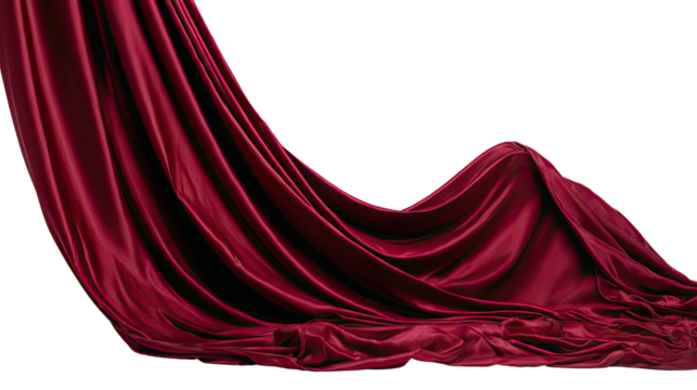Deep crimson draped fabric, flowing folds