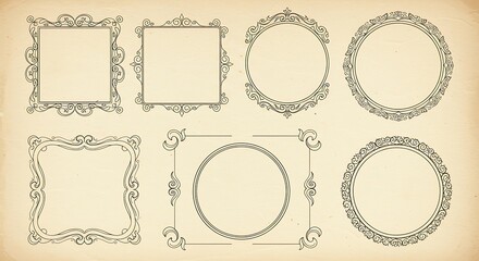 Ornate vintage frames collection with swirls and decorative borders on textured background