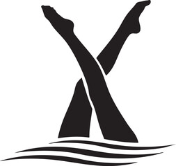 Synchronized swimming legs silhouette performing artistic routine isolated on white background