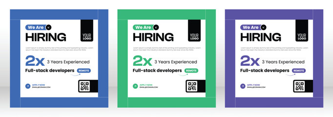 Hiring Full Stack Developers &ndash; Editable Vector Layout with Professional Design &ndash; Fully Customizable Social Media Post for Recruitment Campaigns