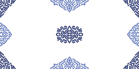 Blue Tribal Medallion Center Four Corner Patterns
