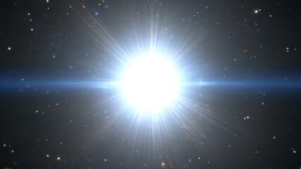 Bright light with lens flare effect against a dark background with small stars - Powered by Adobe