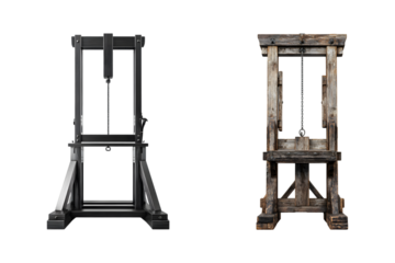 Historical wooden guillotine, isolated on transparent background