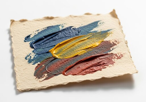 Rich textured paint swatches showcasing vibrant earthy tones on textured paper surface transparent background