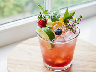 mojito cocktail with strawberries and mint