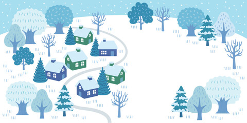 Snowy hill and house landscape background material
