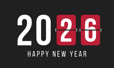 2026 happy new year poster, greeting card or social media post template, black background vector illustration