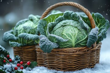 Basket of fresh cabbage.