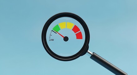 Magnifying Glass Over Speedometer Gauge Meter