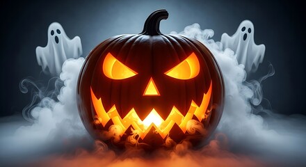 Spooky Jack O Lantern with Ghosts and Smoke