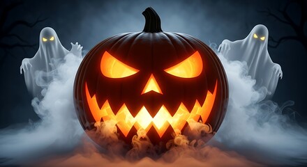 Spooky Jack O Lantern with Ghosts Halloween Night