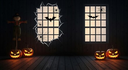 Spooky Halloween Night with Pumpkins and Bats