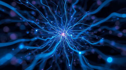 Vivid Neural Network: A captivating illustration of a glowing neural network, with intricate blue lines connecting dots to evoke the complexity and beauty of the human brain.