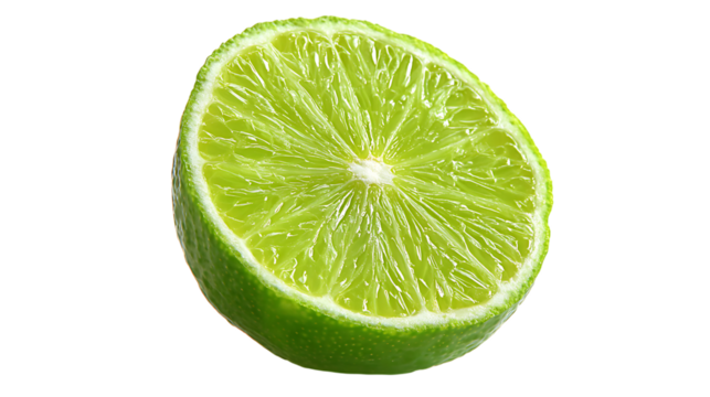 A vibrant half lime isolated on transparent background.
