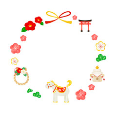 水彩風の正月飾りのフレームイラスト