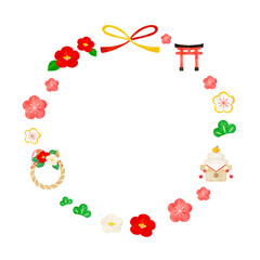 水彩風の正月飾りのフレームイラスト