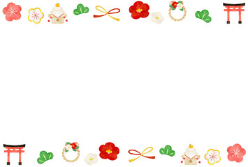 水彩風の正月飾りのフレームイラスト