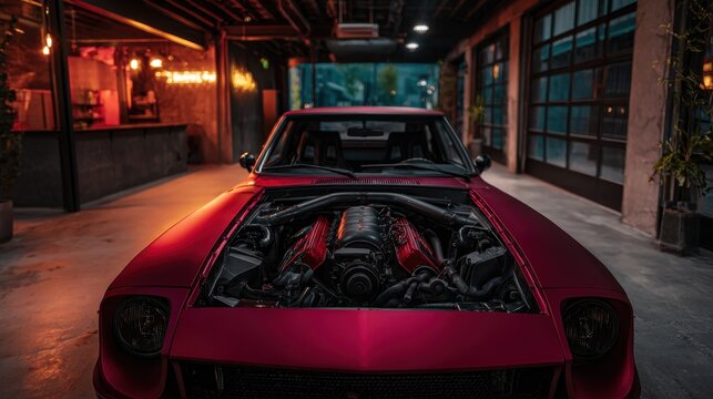 Open hood view of a car engine bay