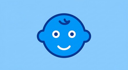 Obraz premium Minimalist cartoon illustration of a smiling baby face against blue backdrop