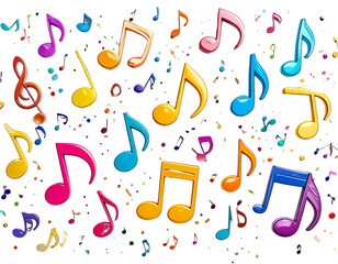 Happy Upbeat Music with Vibrant Notes and Symbols, Top-Down View, isolated transparent background png