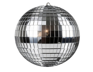  Realistic Silver Disco Ball with Reflections, Front View, isolated transparent background png