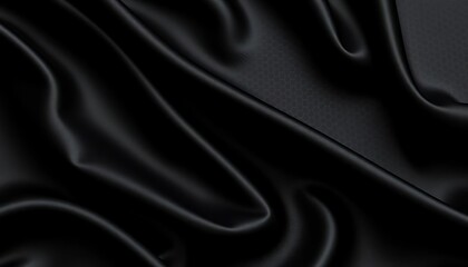 Obraz premium Deep, rich black silk fabric with subtle sheen and texture, macro, fashion
