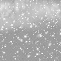 Realistic falling snow and snowflakes overlay effect for winter design. Vector