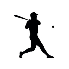 Silhouette of a baseball player hitting a ball