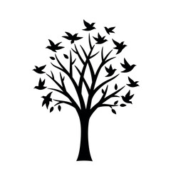 Fototapeta premium Silhouette of a tree with birds flying