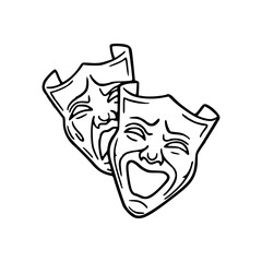 happy and sad theatrical masks line art