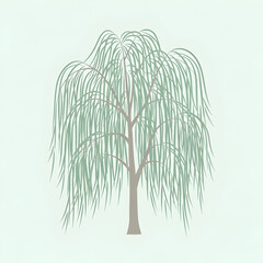 Illustration of a Weeping Willow Tree Against Pale Background