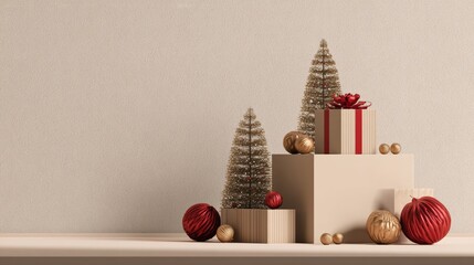 minimalist studio background with christmas concept