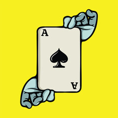 Hand holding ace spade Cartoon Vector Illustration