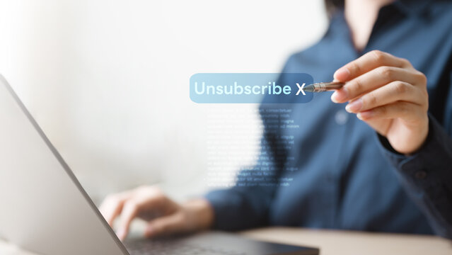 cancel, subscription, renewal, finance, settings, confirm, Person selecting unsubscribe option on digital screen represents subscription cancellation, billing termination, and account management.