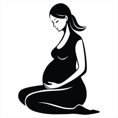 Pregnant Woman Silhouette Kneeling With Hands On Belly