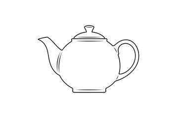Teapot illustration white silhouette on black background