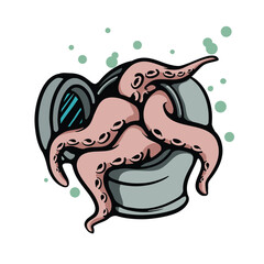 Scuba helmet with tentacles Cartoon Vector Illustration