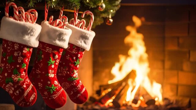 Christmas stockings fireplace holiday