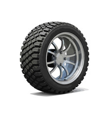 Obraz premium Vehicle tire with alloy rim isolated on black background