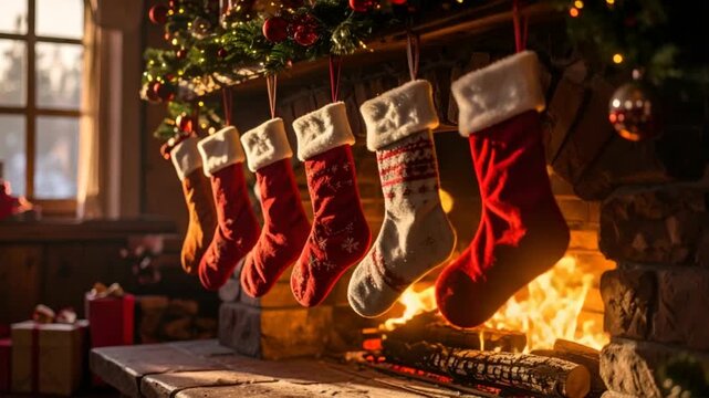 Christmas stockings fireplace decor