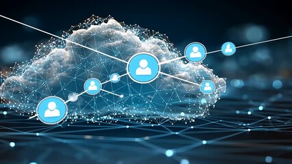 Digital cloud network connecting users with data nodes, showcasing technology and connectivity in action - Powered by Adobe