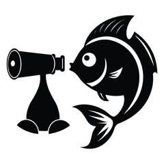 Cartoon Fish With Telescope Creative Silhouette Design