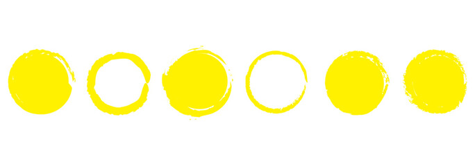 Yellow grunge circles shapes, grunge round shapes. Paint brush stamp collection. Vector red brush .Black grunge circle stamp. Vector illustration