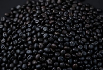 Close-up of a pile of black beans, dark background,  vegetarian,  still life